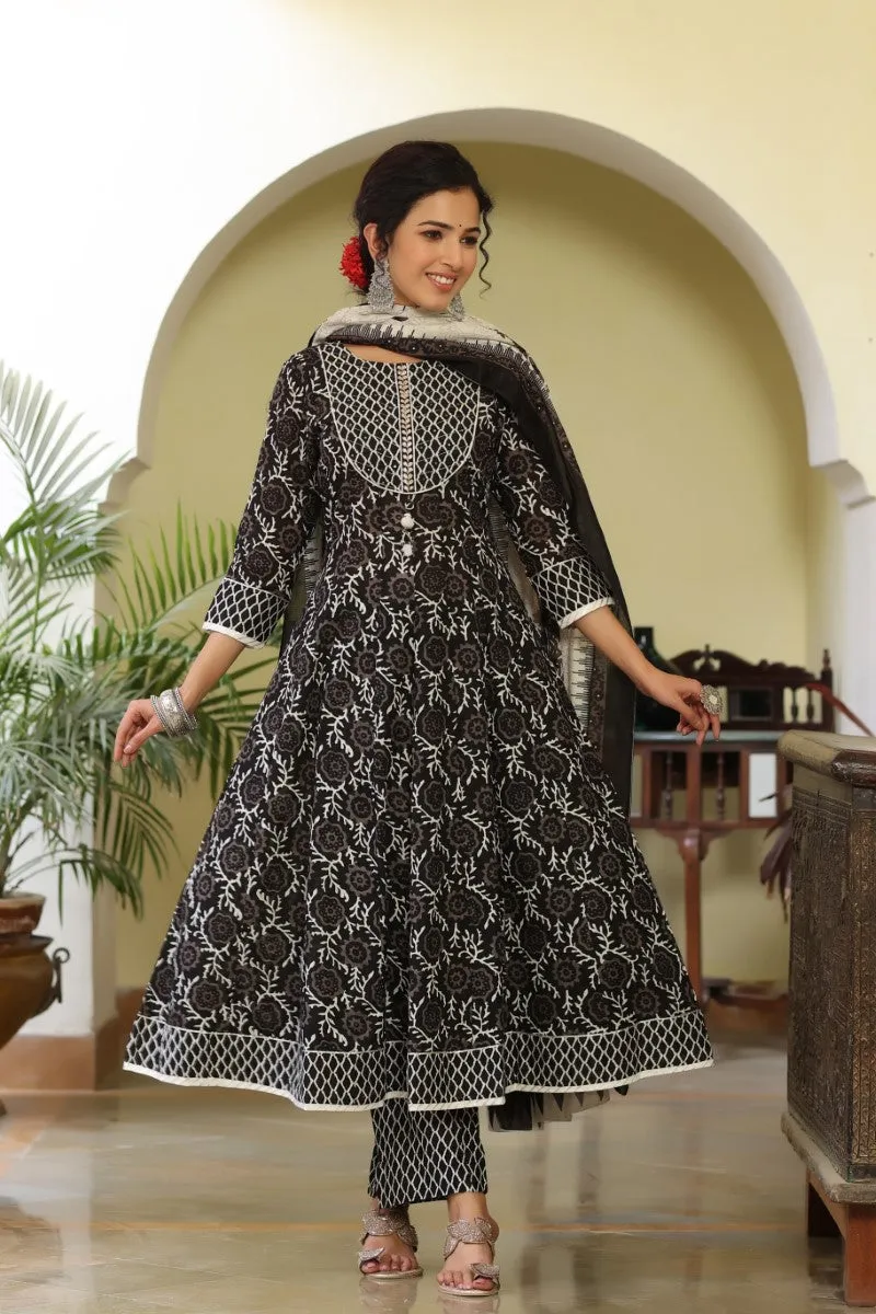 Black White Sequinned Kurta with Trousers and Dupatta