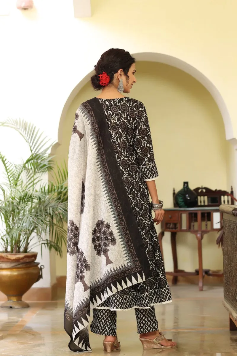 Black White Sequinned Kurta with Trousers and Dupatta