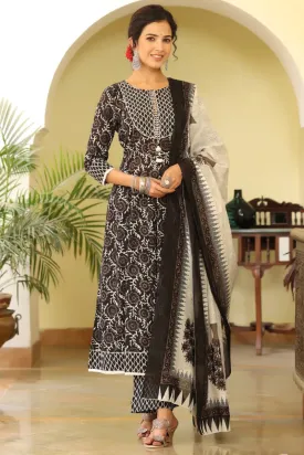 Black White Sequinned Kurta with Trousers and Dupatta