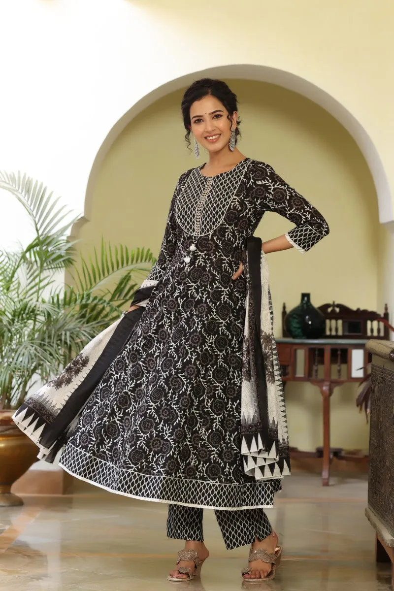 Black White Sequinned Kurta with Trousers and Dupatta