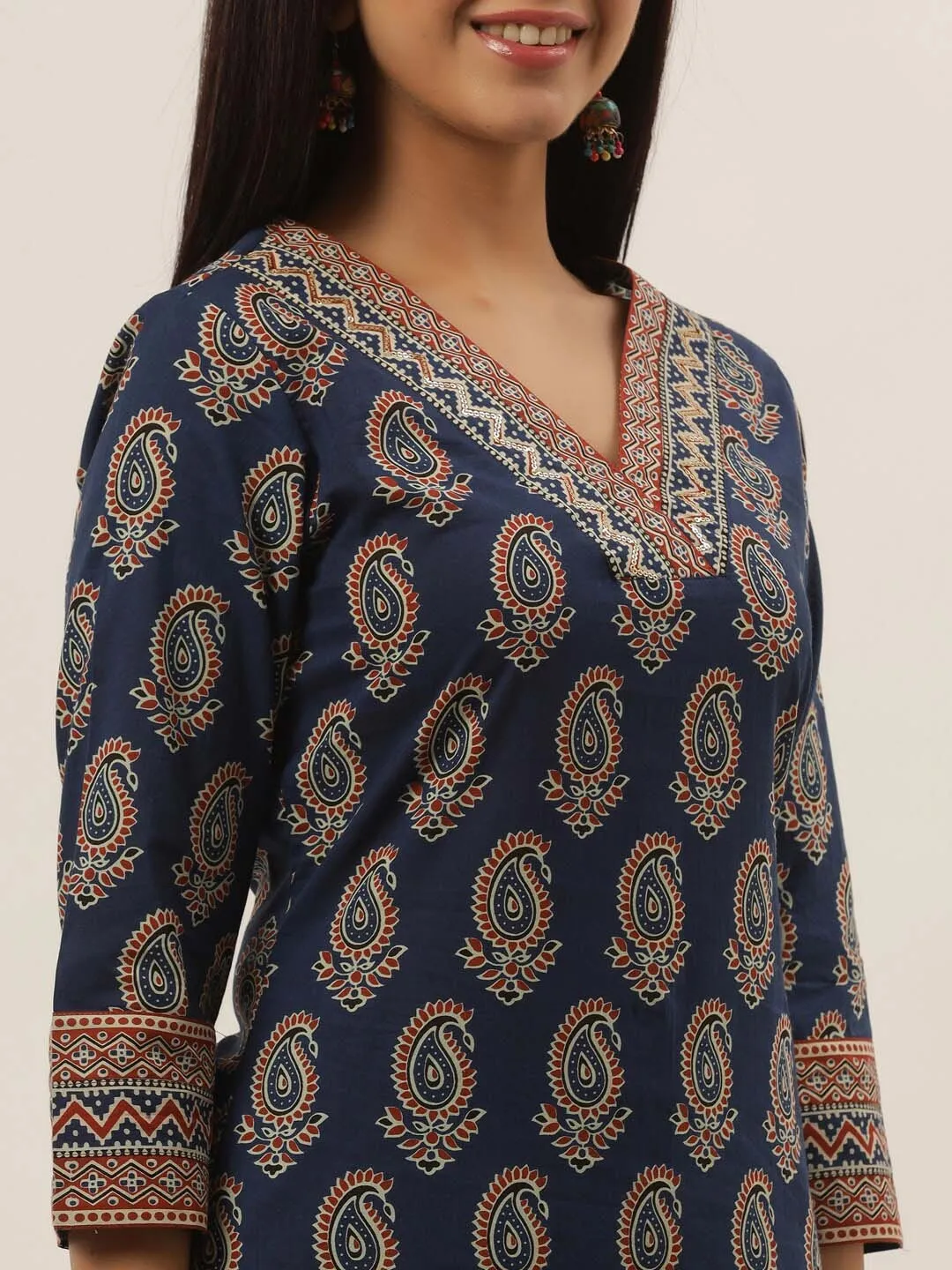 Blue Ethnic Motifs Cotton Dupatta Set