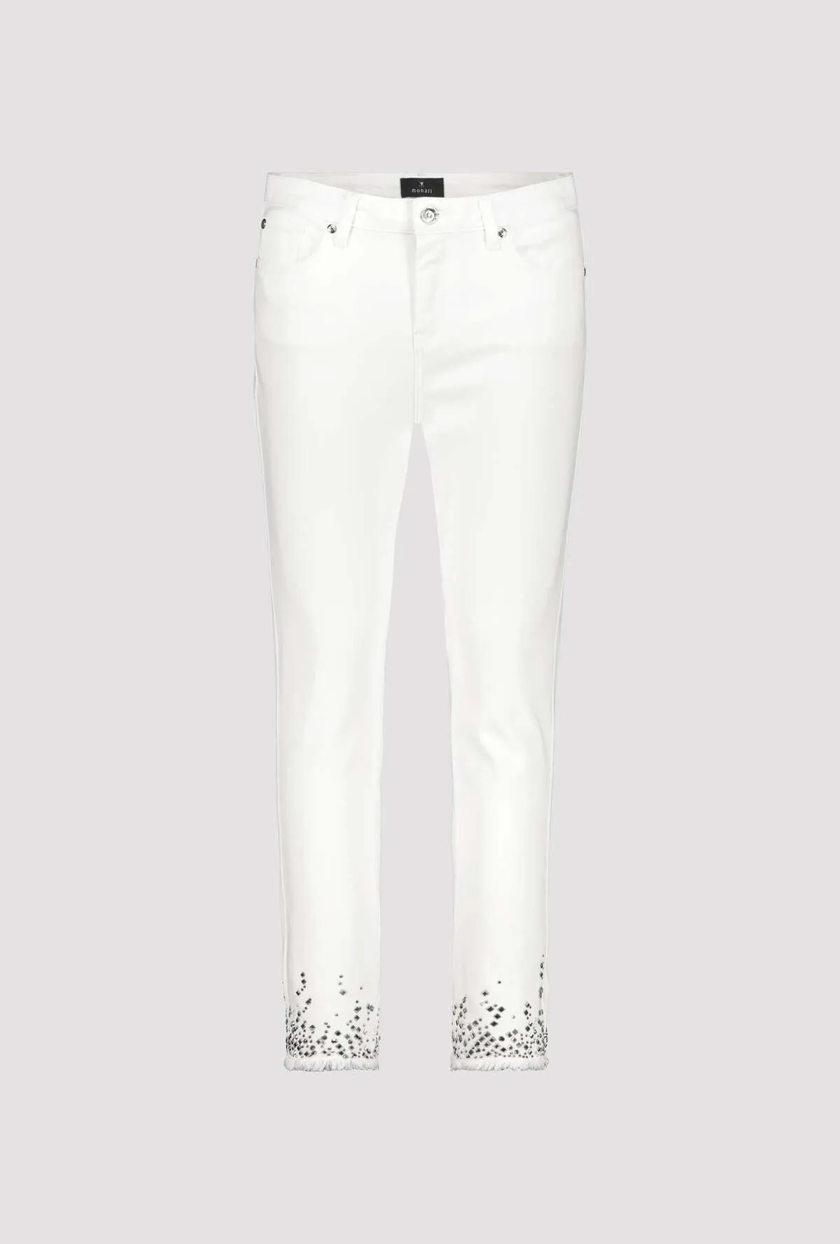 Decorative Hem White Jeans 408395MNR by Monari