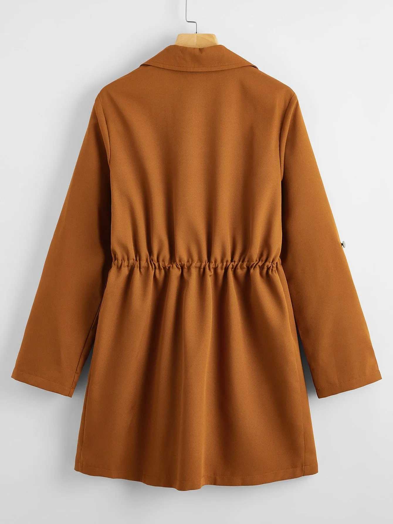 Drawstring Waist Button Up Coat( Clearance sale