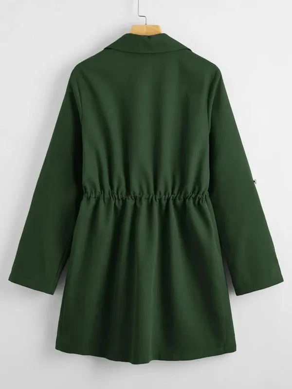 Drawstring Waist Button Up Coat( Clearance sale
