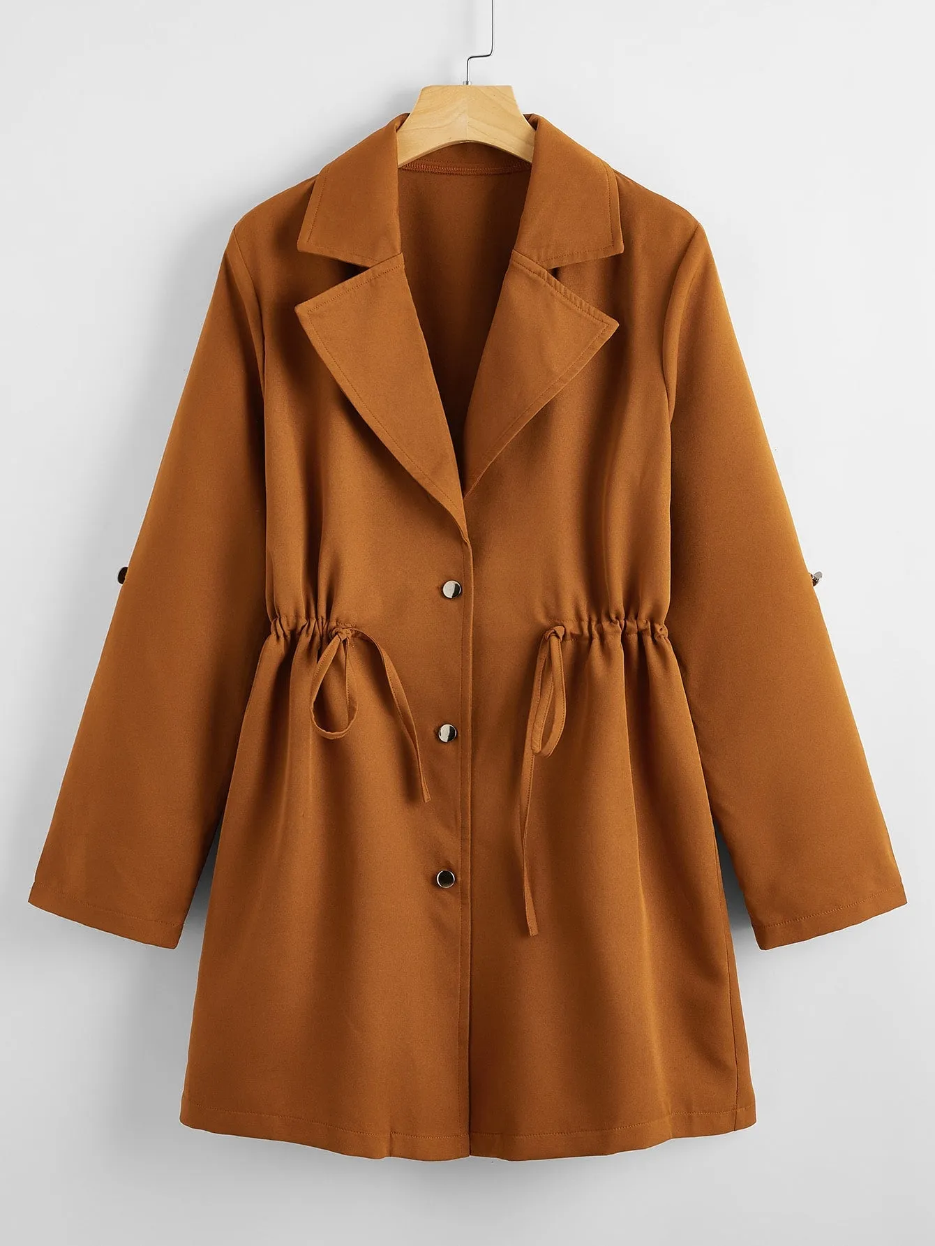 Drawstring Waist Button Up Coat( Clearance sale