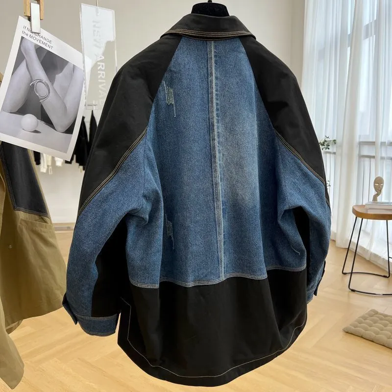 Fashionkova jacket Heavy Stitching Denim Coat Women's Casual Workwear Women's Spring and Autumn Mid-Length Trench Coat Jacket Design Sense Niche