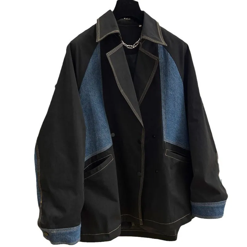 Fashionkova jacket Heavy Stitching Denim Coat Women's Casual Workwear Women's Spring and Autumn Mid-Length Trench Coat Jacket Design Sense Niche