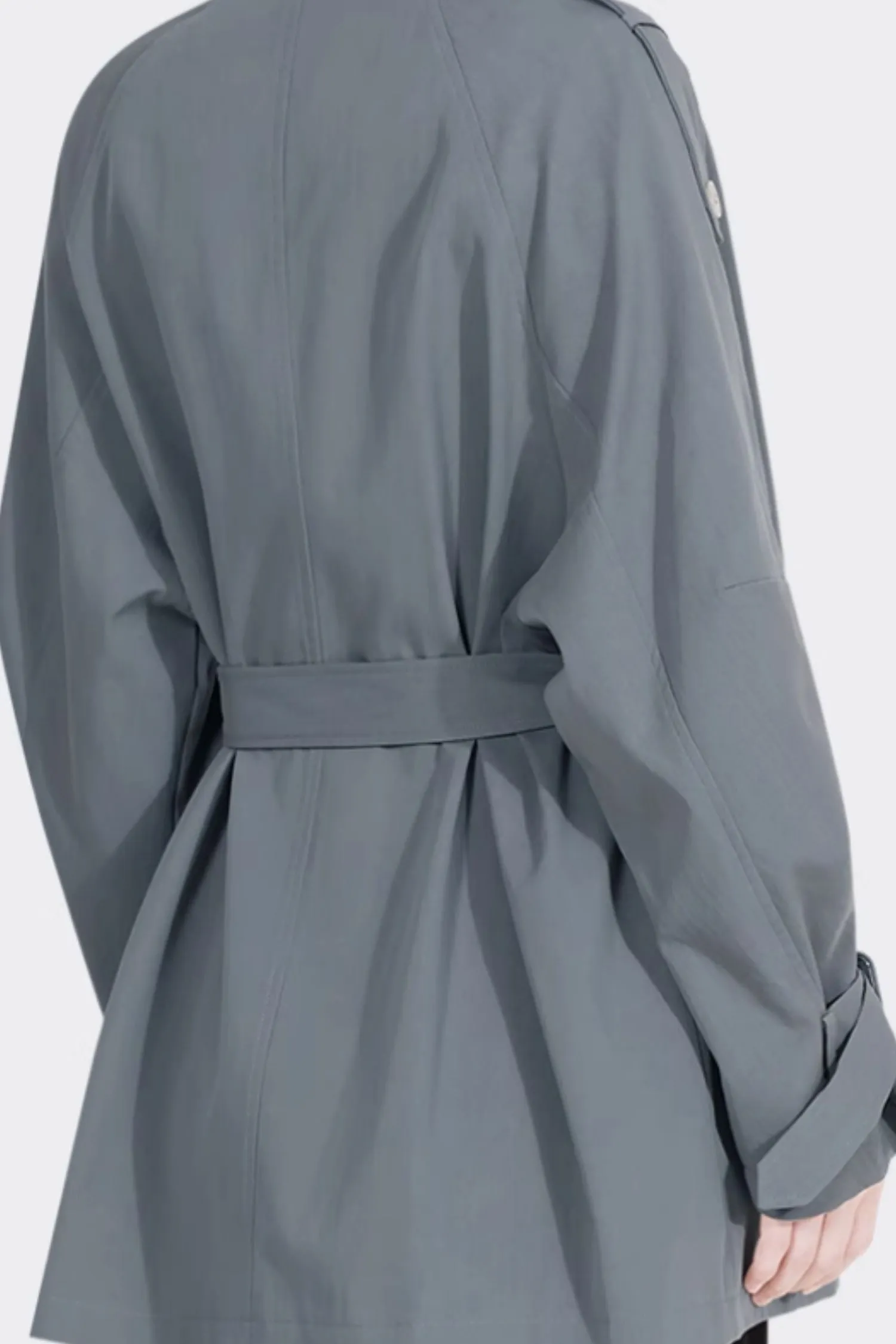 Gray button closure short trench coat 5373
