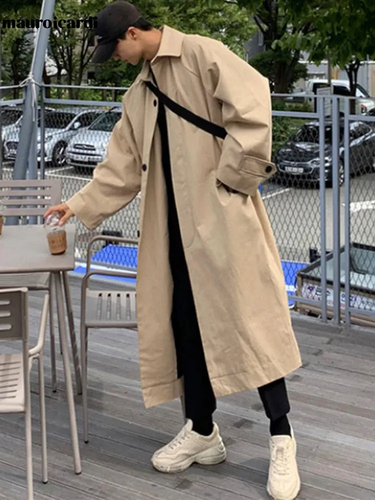 Mauroicardi Spring Autumn Long Oversized Black or Khaki Trench Coat Raglan Sleeve Single Breasted Loose Casual Korean Fashion