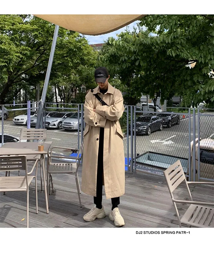 Mauroicardi Spring Autumn Long Oversized Black or Khaki Trench Coat Raglan Sleeve Single Breasted Loose Casual Korean Fashion