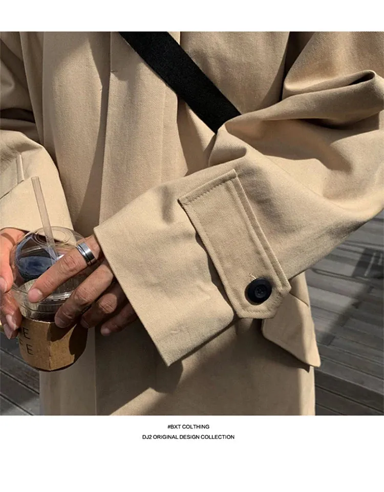 Mauroicardi Spring Autumn Long Oversized Black or Khaki Trench Coat Raglan Sleeve Single Breasted Loose Casual Korean Fashion