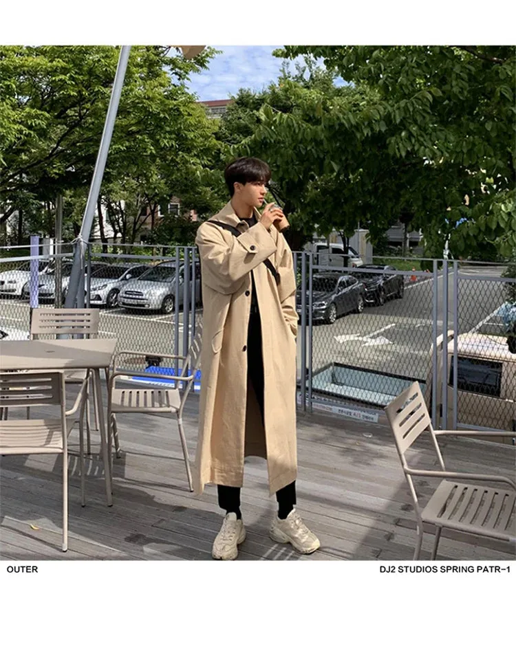 Mauroicardi Spring Autumn Long Oversized Black or Khaki Trench Coat Raglan Sleeve Single Breasted Loose Casual Korean Fashion