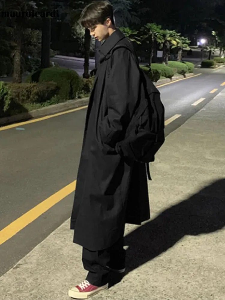 Mauroicardi Spring Autumn Long Oversized Black or Khaki Trench Coat Raglan Sleeve Single Breasted Loose Casual Korean Fashion