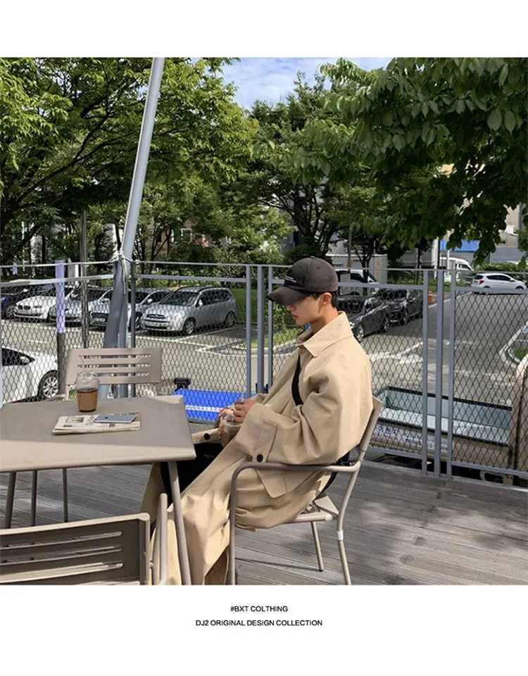 Mauroicardi Spring Autumn Long Oversized Black or Khaki Trench Coat Raglan Sleeve Single Breasted Loose Casual Korean Fashion