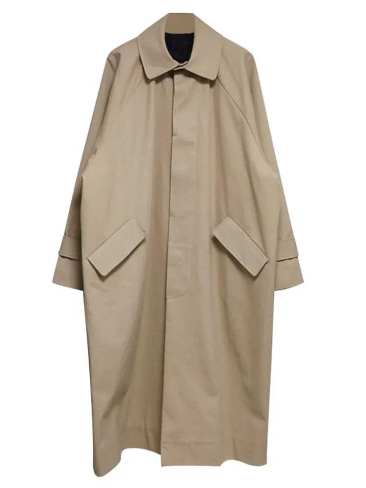 Mauroicardi Spring Autumn Long Oversized Black or Khaki Trench Coat Raglan Sleeve Single Breasted Loose Casual Korean Fashion