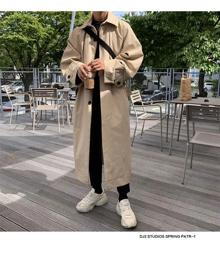 Mauroicardi Spring Autumn Long Oversized Black or Khaki Trench Coat Raglan Sleeve Single Breasted Loose Casual Korean Fashion