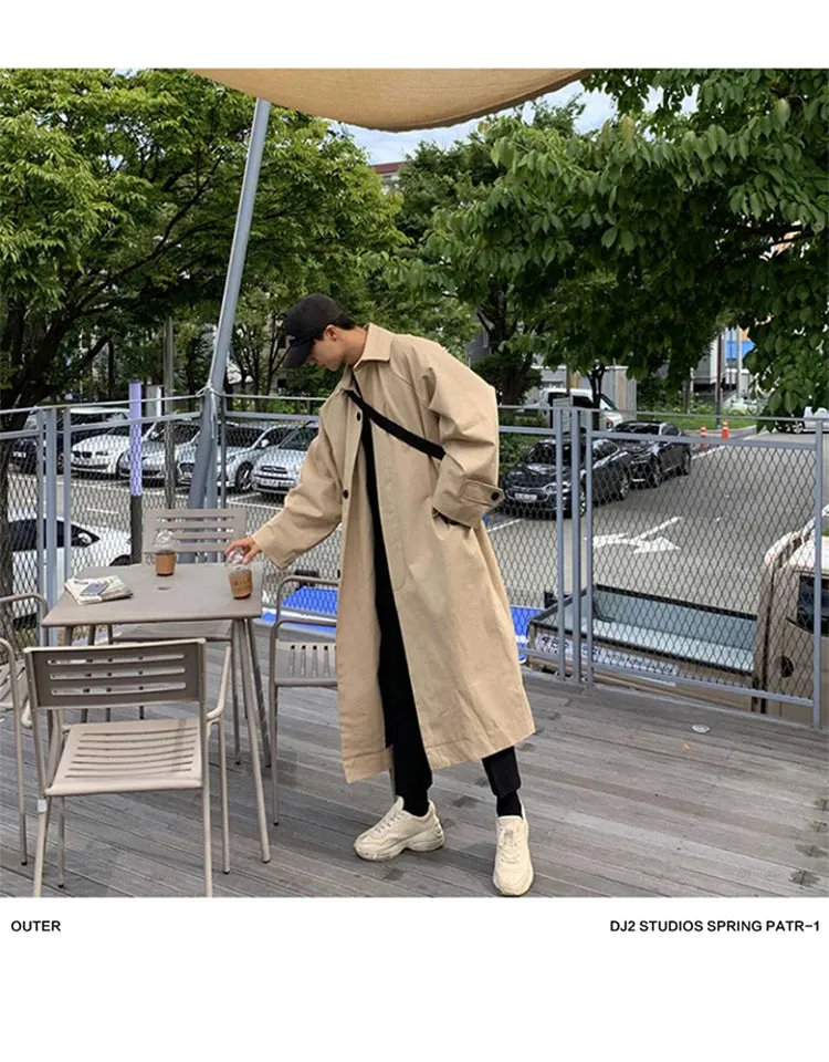 Mauroicardi Spring Autumn Long Oversized Black or Khaki Trench Coat Raglan Sleeve Single Breasted Loose Casual Korean Fashion