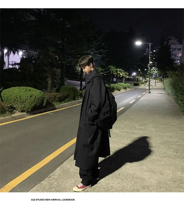 Mauroicardi Spring Autumn Long Oversized Black or Khaki Trench Coat Raglan Sleeve Single Breasted Loose Casual Korean Fashion