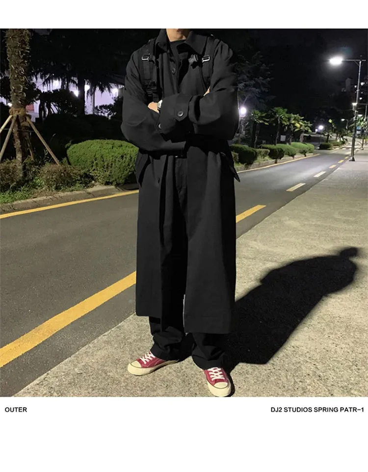 Mauroicardi Spring Autumn Long Oversized Black or Khaki Trench Coat Raglan Sleeve Single Breasted Loose Casual Korean Fashion