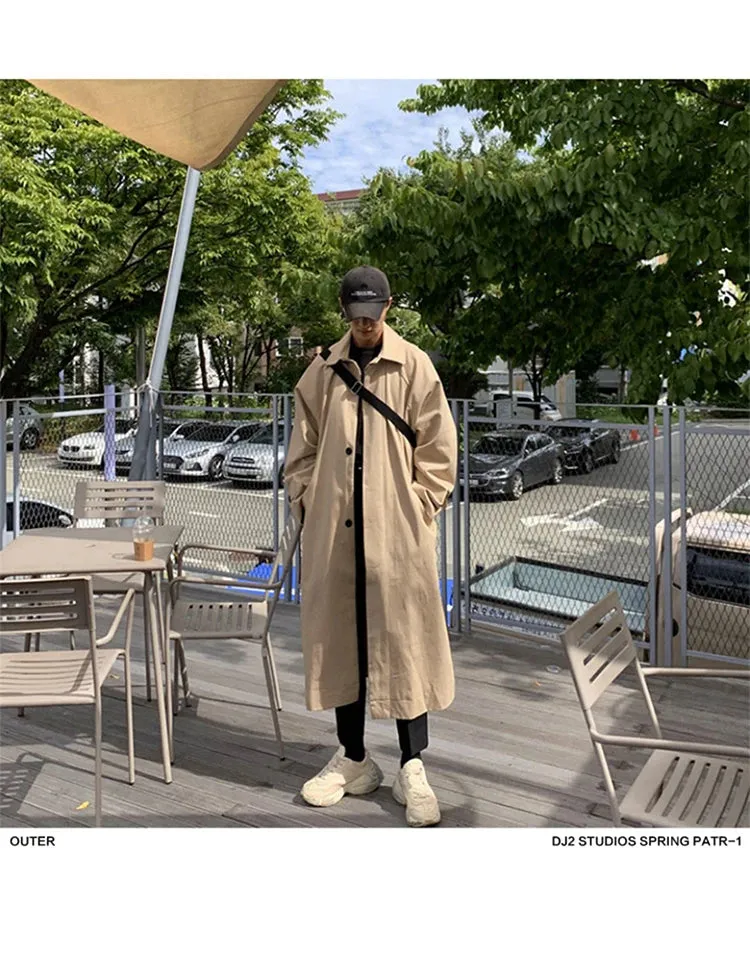 Mauroicardi Spring Autumn Long Oversized Black or Khaki Trench Coat Raglan Sleeve Single Breasted Loose Casual Korean Fashion