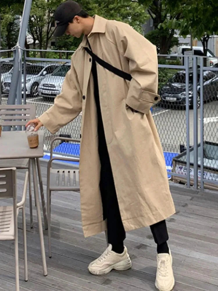 Mauroicardi Spring Autumn Long Oversized Black or Khaki Trench Coat Raglan Sleeve Single Breasted Loose Casual Korean Fashion