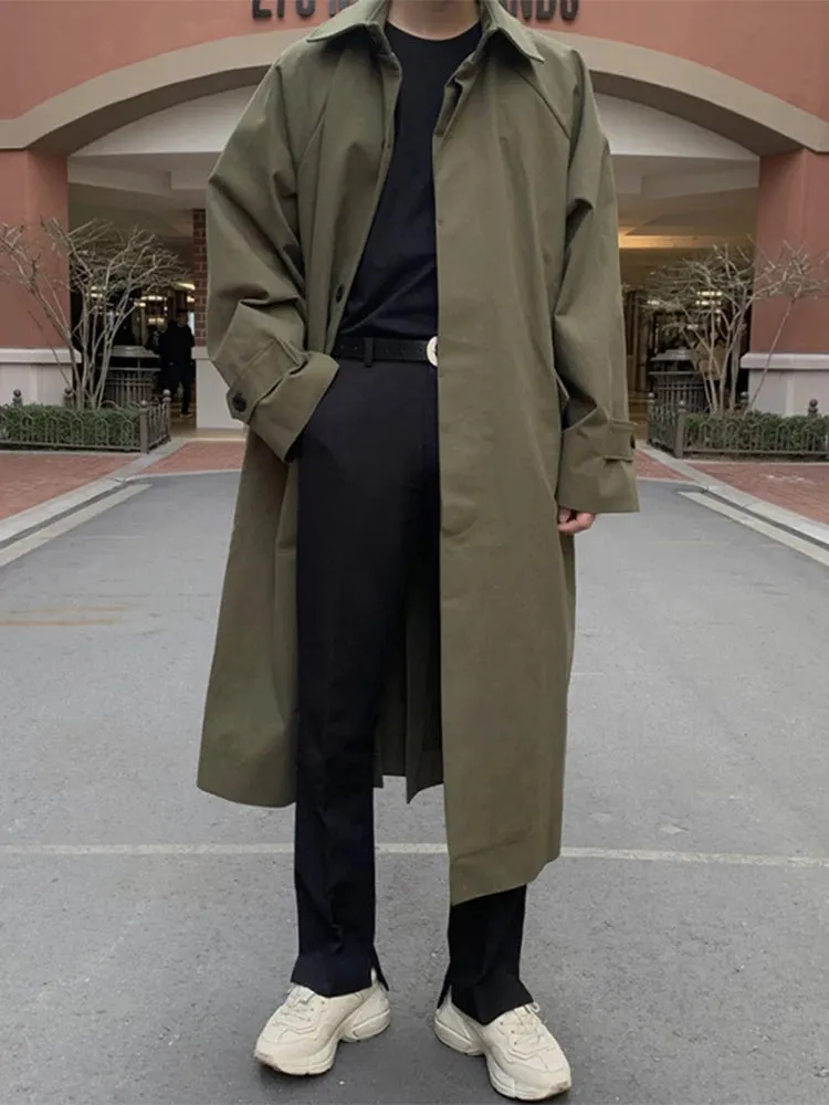 Mauroicardi Spring Autumn Long Oversized Black or Khaki Trench Coat Raglan Sleeve Single Breasted Loose Casual Korean Fashion