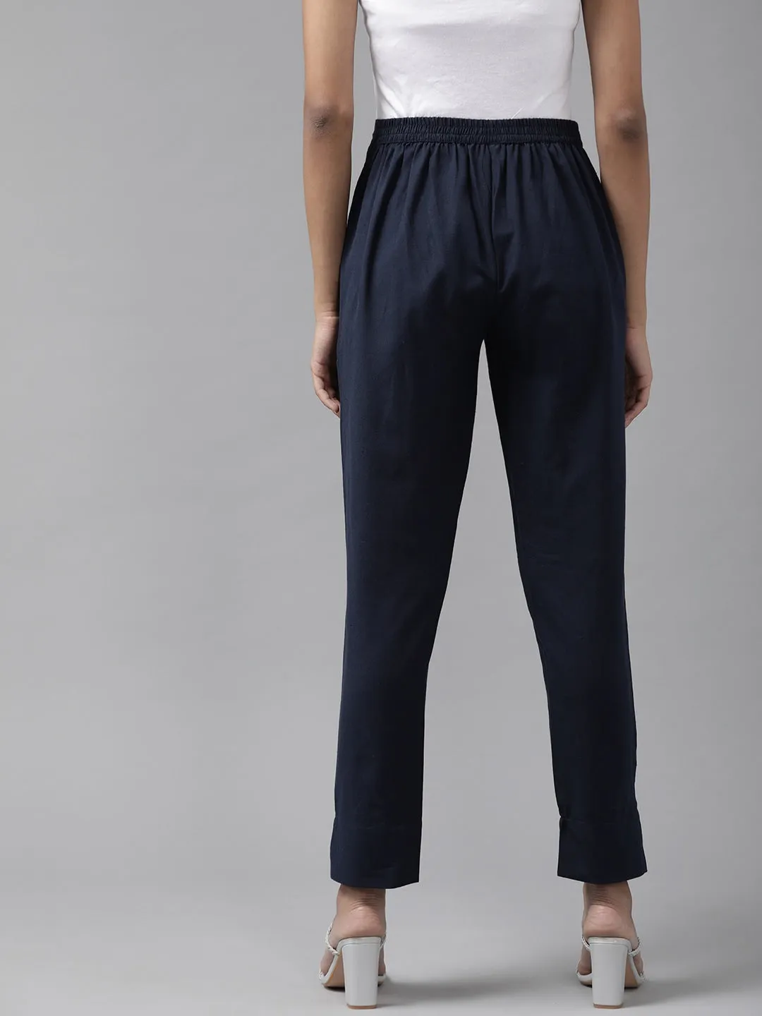 Navy Blue Cotton Fit Trousers