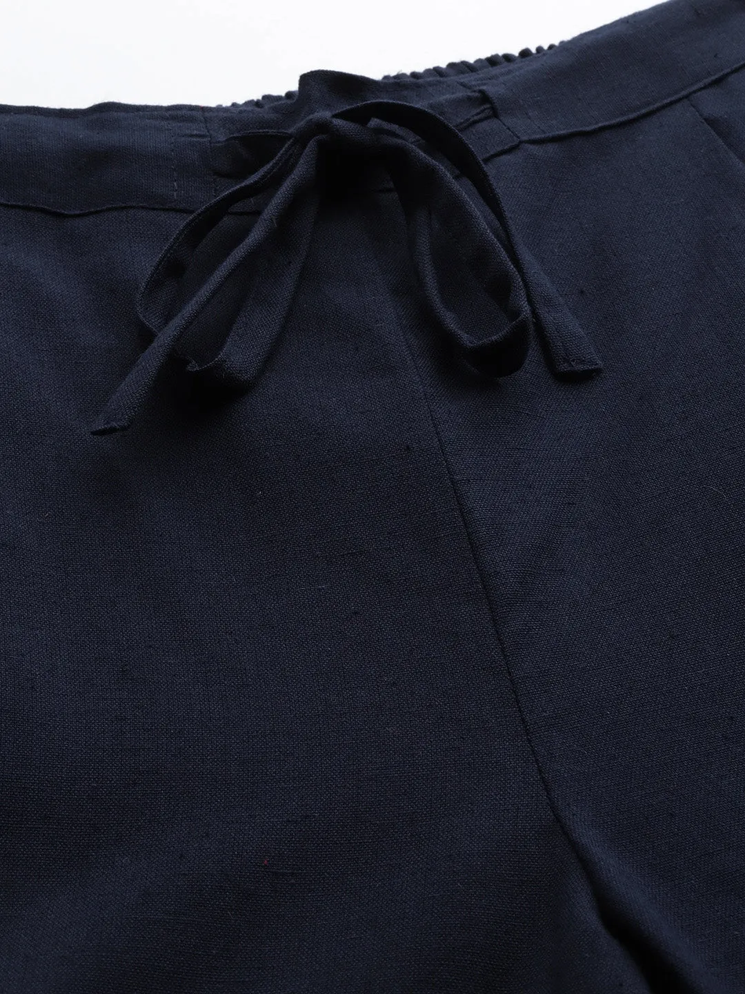 Navy Blue Cotton Fit Trousers