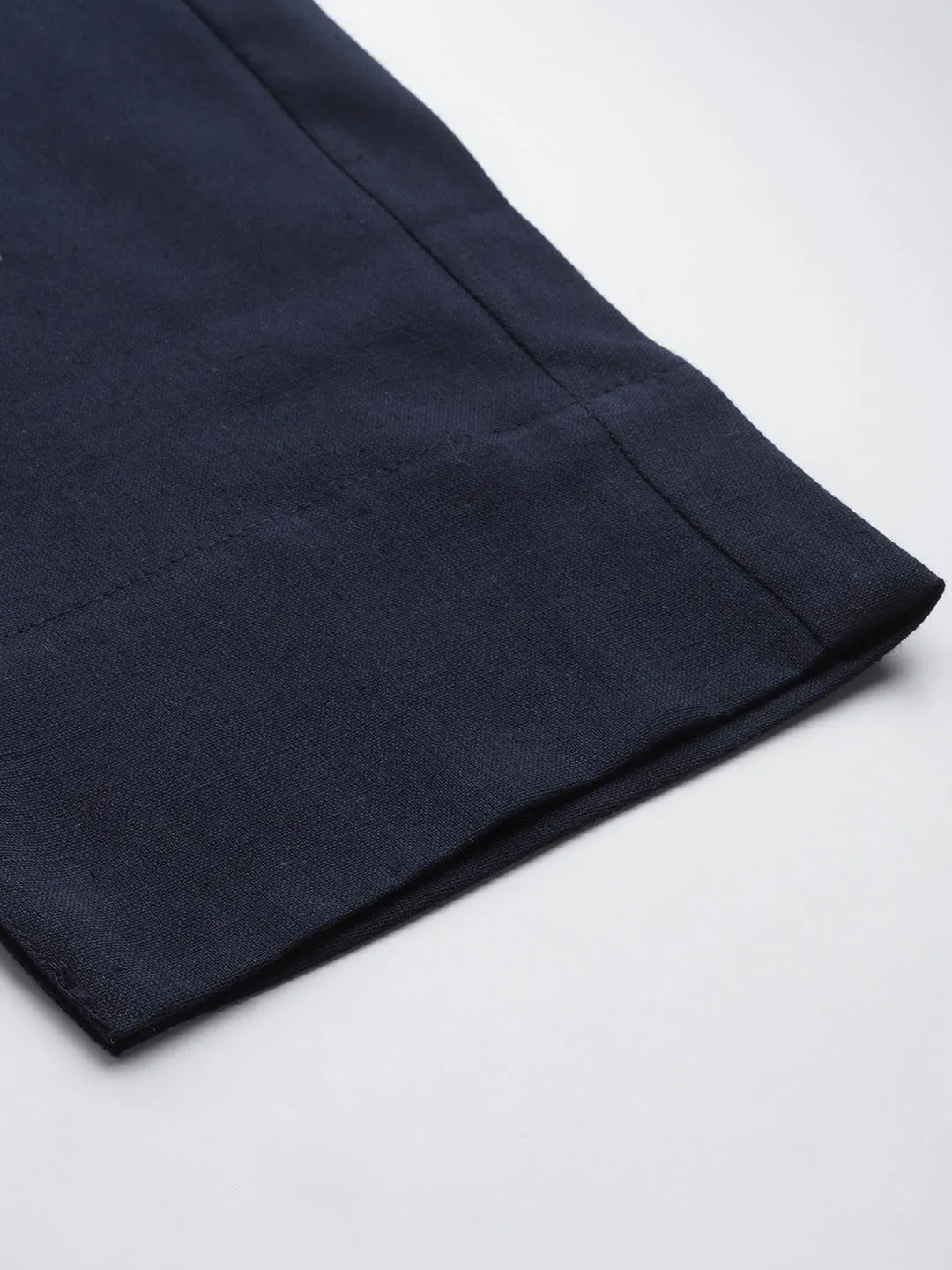 Navy Blue Cotton Fit Trousers