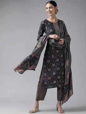 Navy Blue Sequinned Dupatta Set