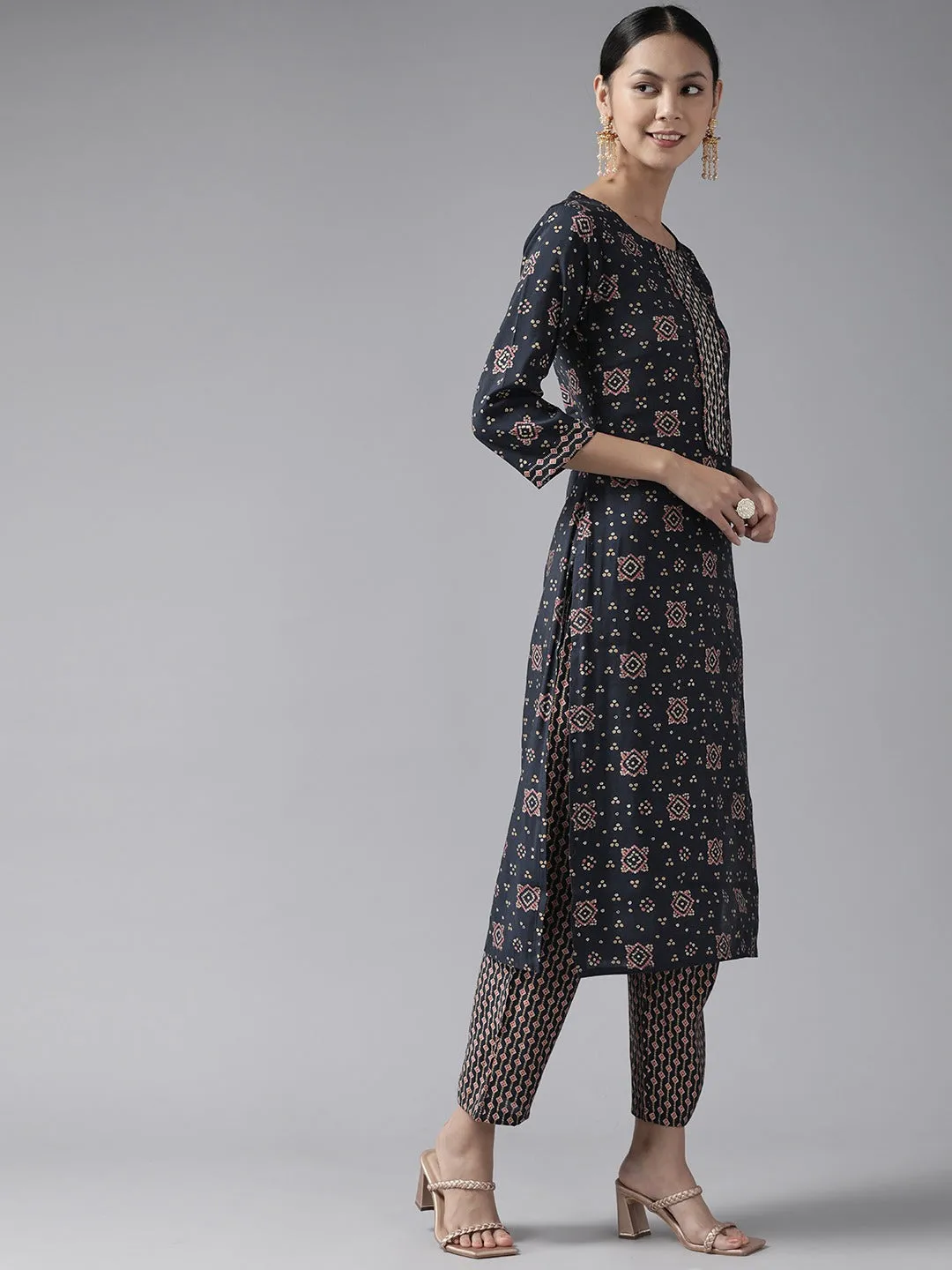 Navy Blue Sequinned Dupatta Set