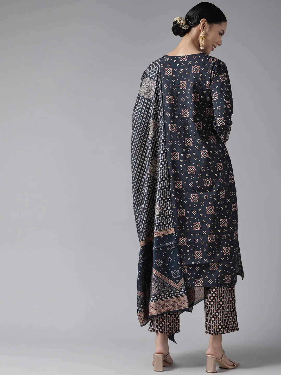 Navy Blue Sequinned Dupatta Set