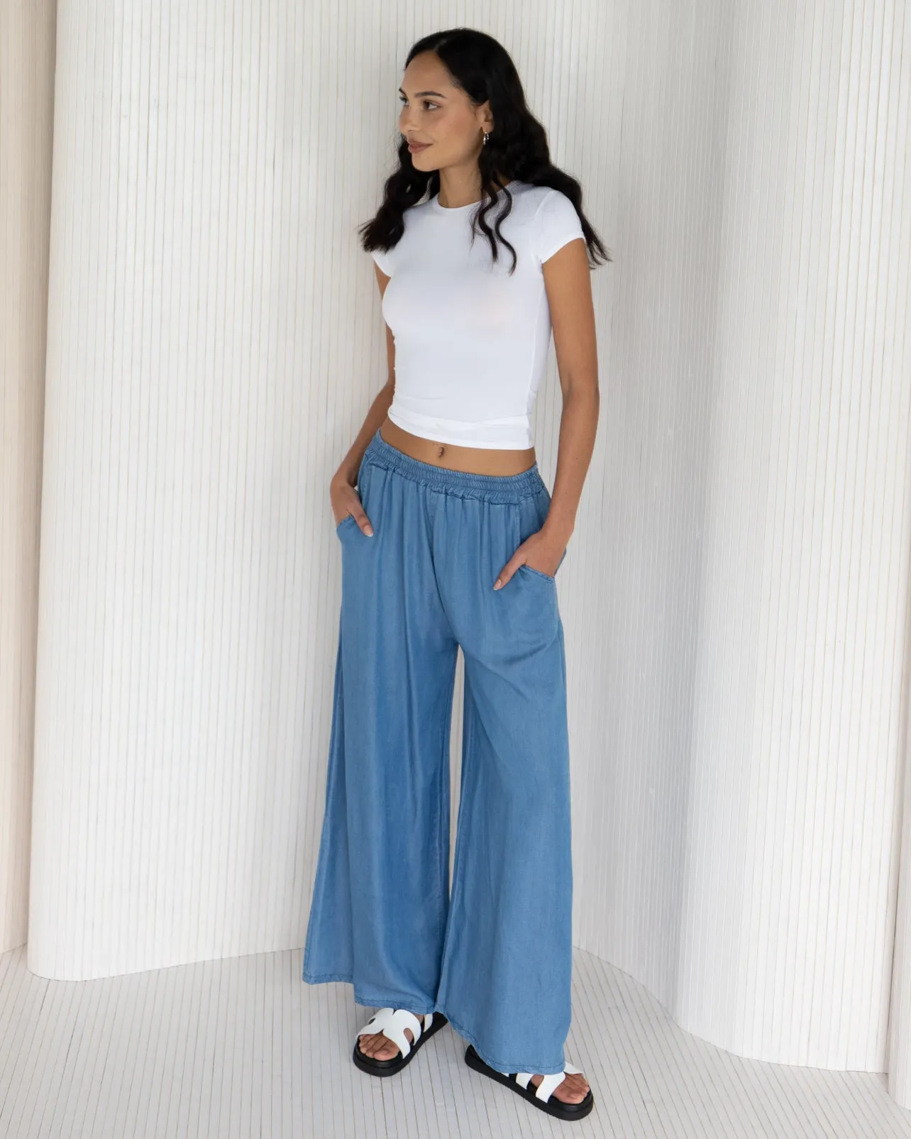 NEW | Fran Wide Leg Trousers | Denim Blue