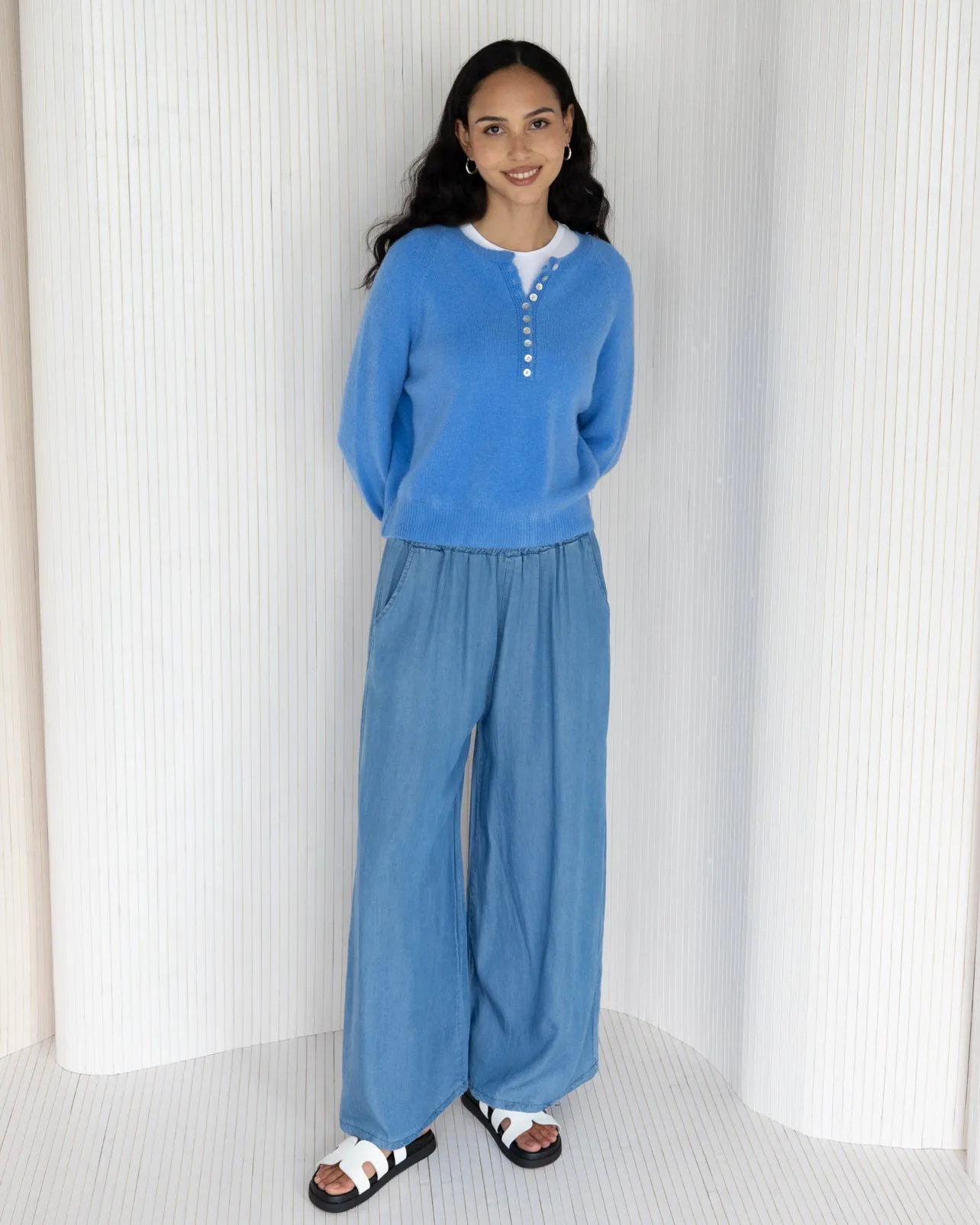 NEW | Fran Wide Leg Trousers | Denim Blue
