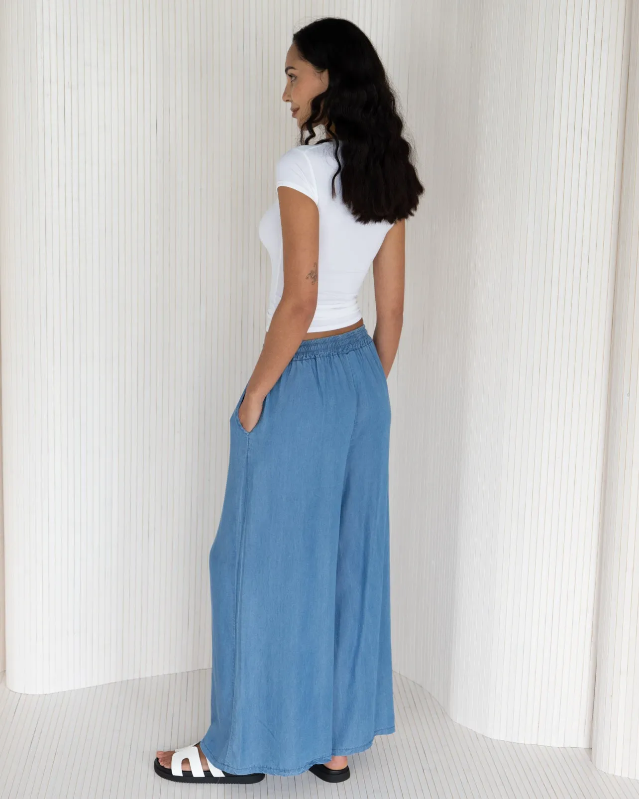 NEW | Fran Wide Leg Trousers | Denim Blue