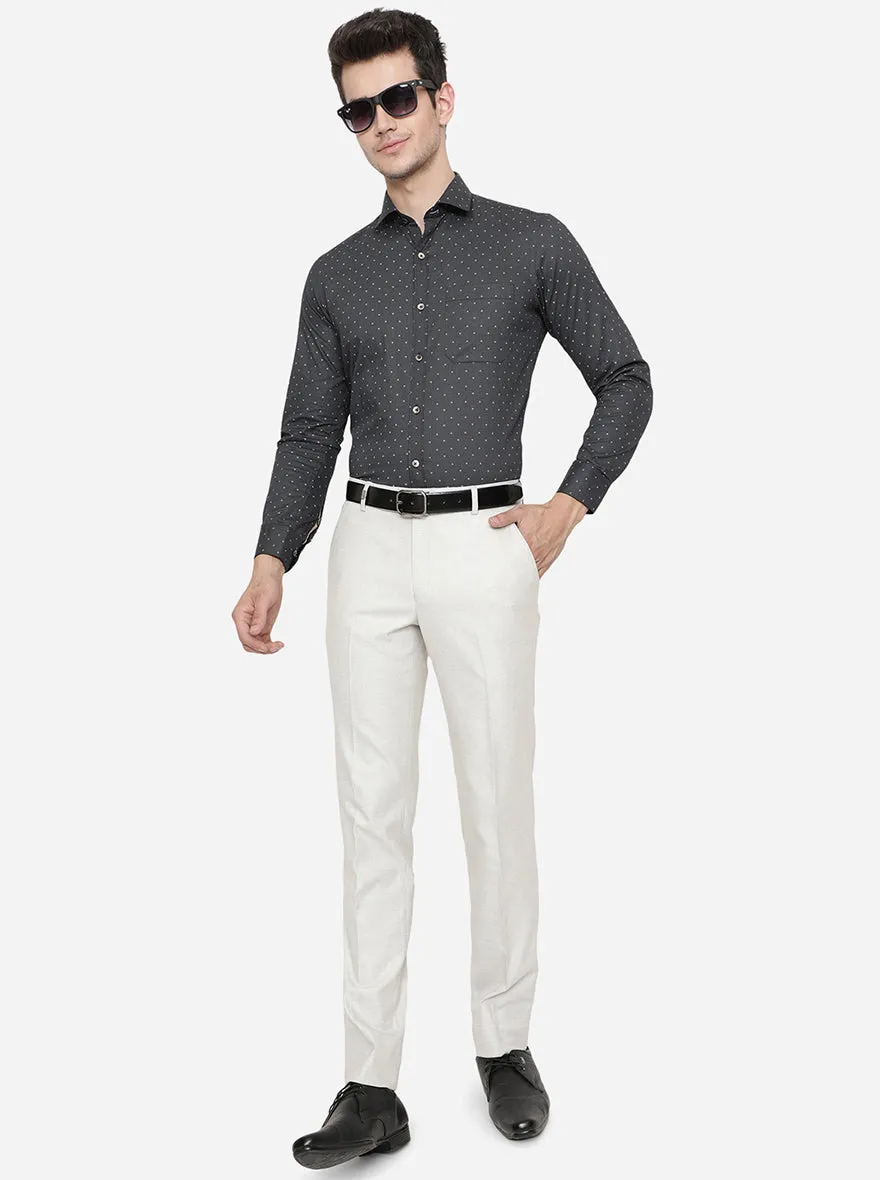 Off-White Solid Slim Fit Formal Trouser | JB Studio