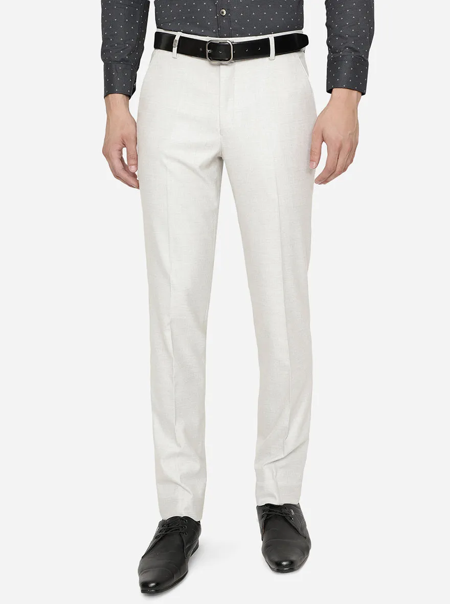 Off-White Solid Slim Fit Formal Trouser | JB Studio