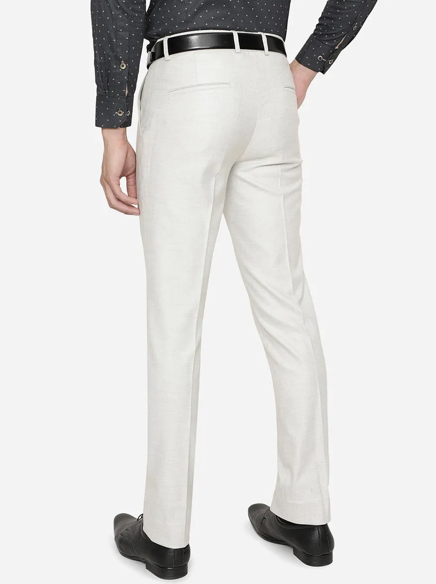 Off-White Solid Slim Fit Formal Trouser | JB Studio