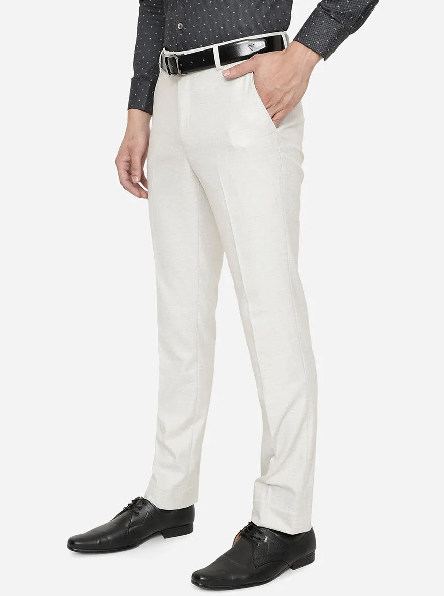 Off-White Solid Slim Fit Formal Trouser | JB Studio