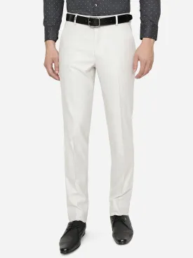 Off-White Solid Slim Fit Formal Trouser | JB Studio