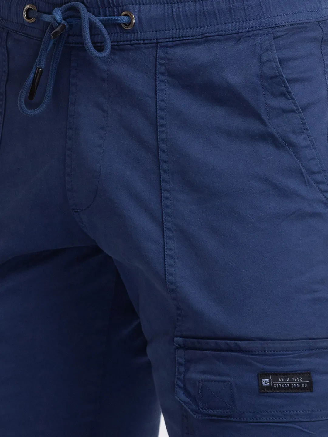 Spykar Navy Blue Cotton Slim Fit Regular Length Trouser For Men