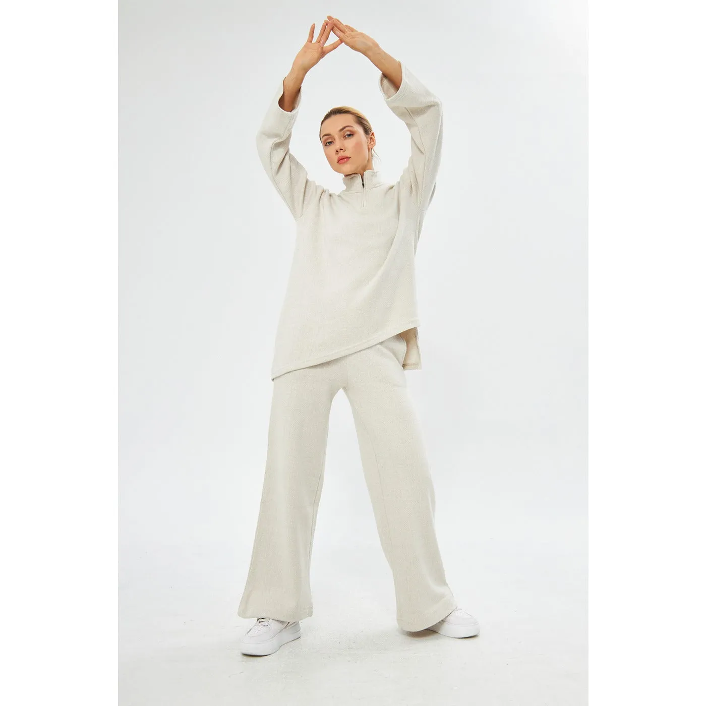 White Melange Sweat Matching Set