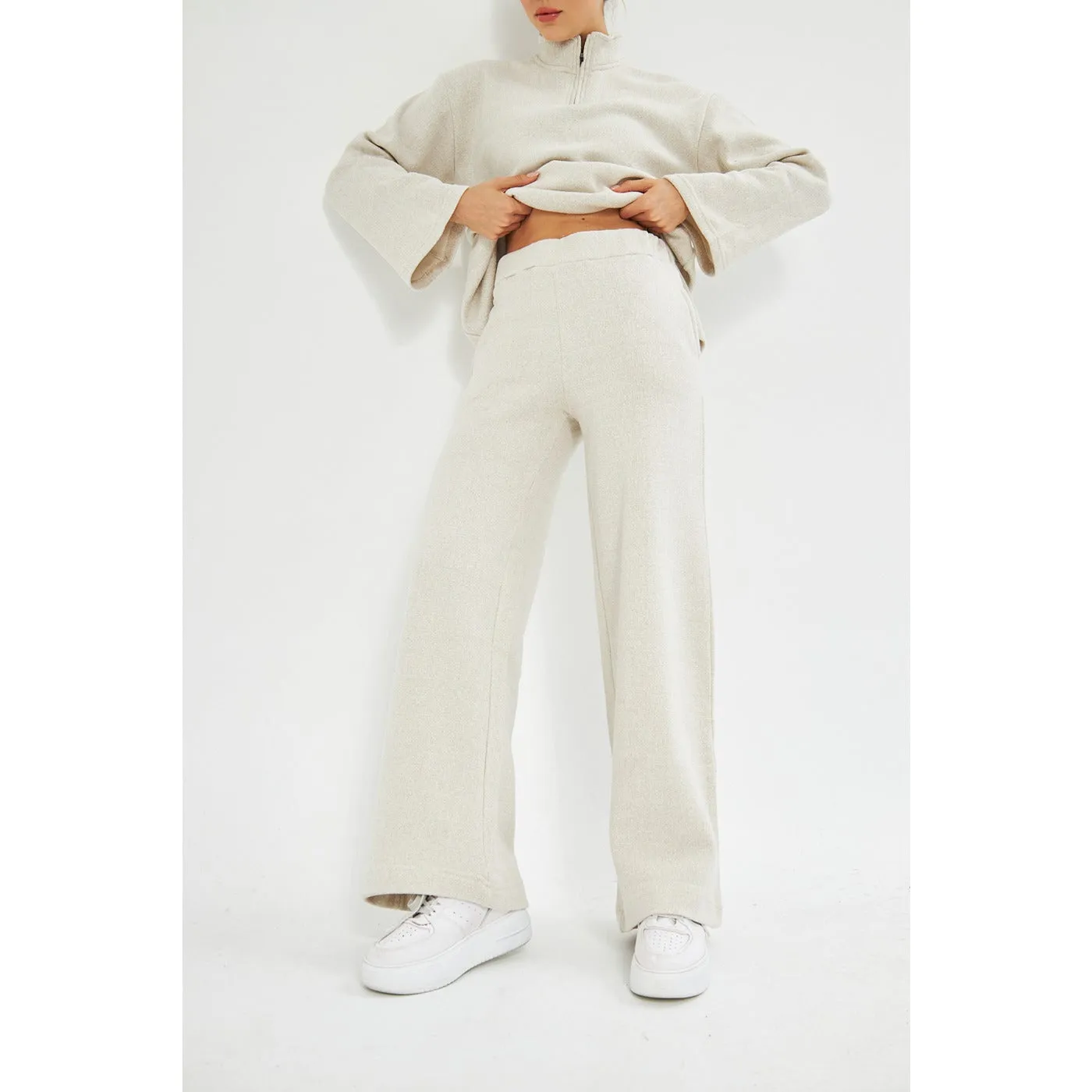 White Melange Sweat Matching Set