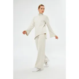 White Melange Sweat Matching Set