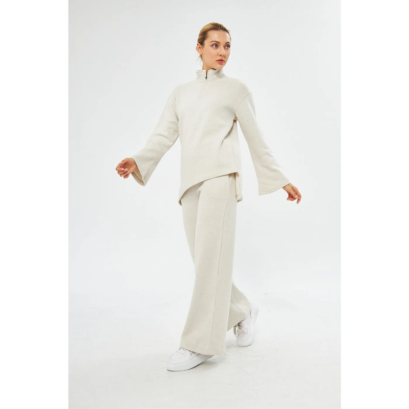 White Melange Sweat Matching Set