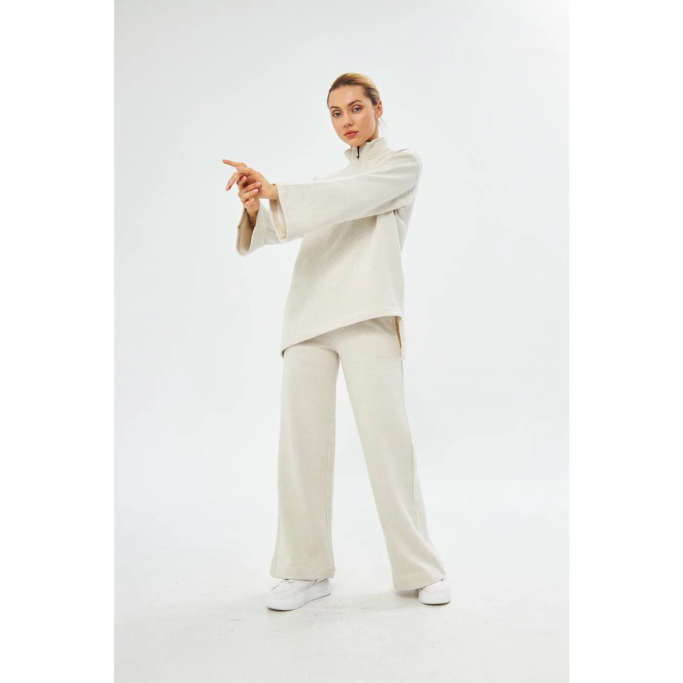 White Melange Sweat Matching Set