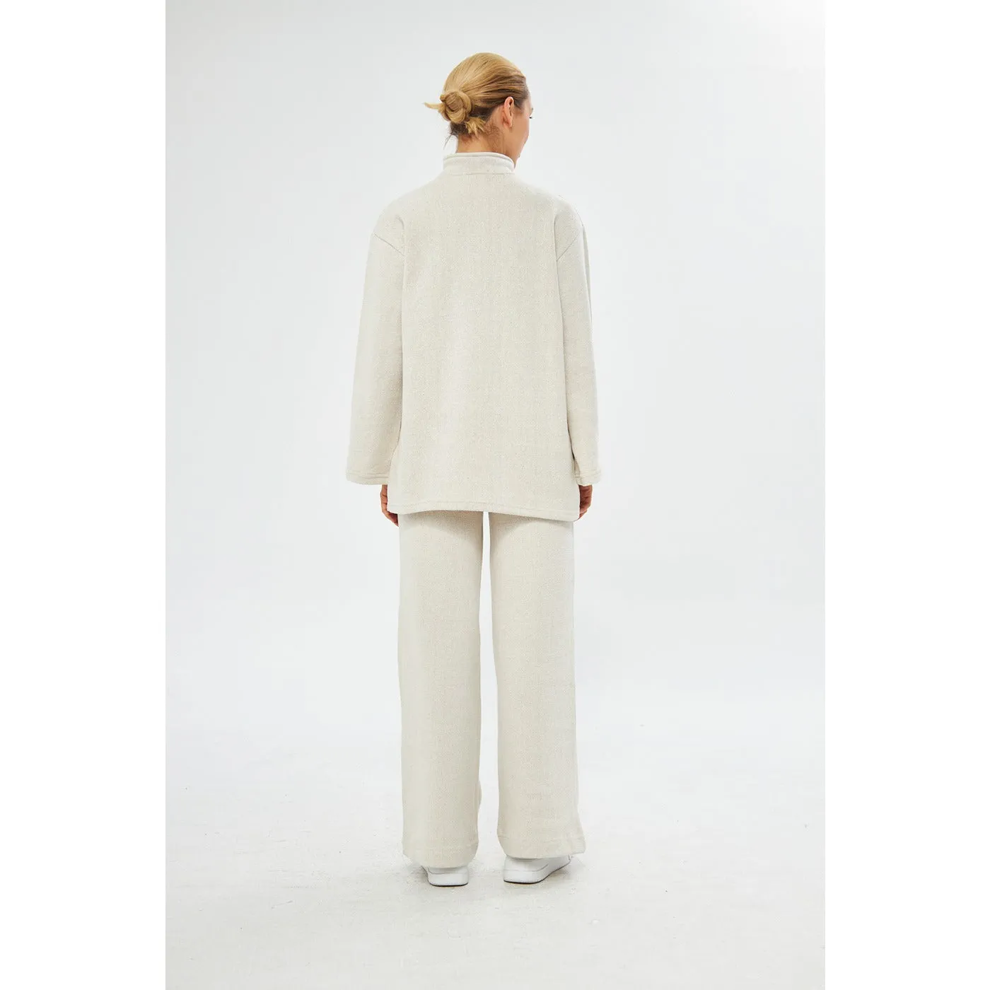 White Melange Sweat Matching Set