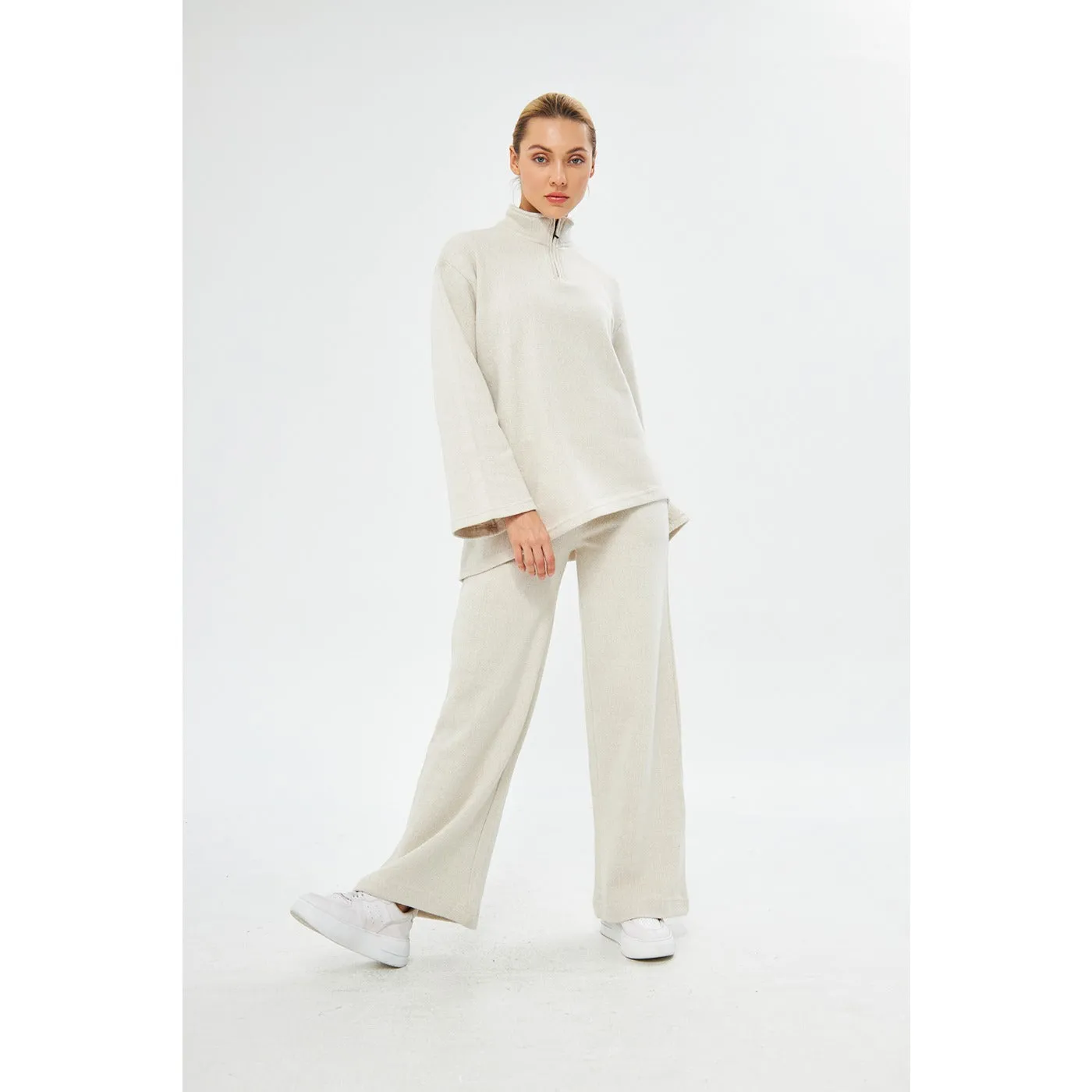 White Melange Sweat Matching Set