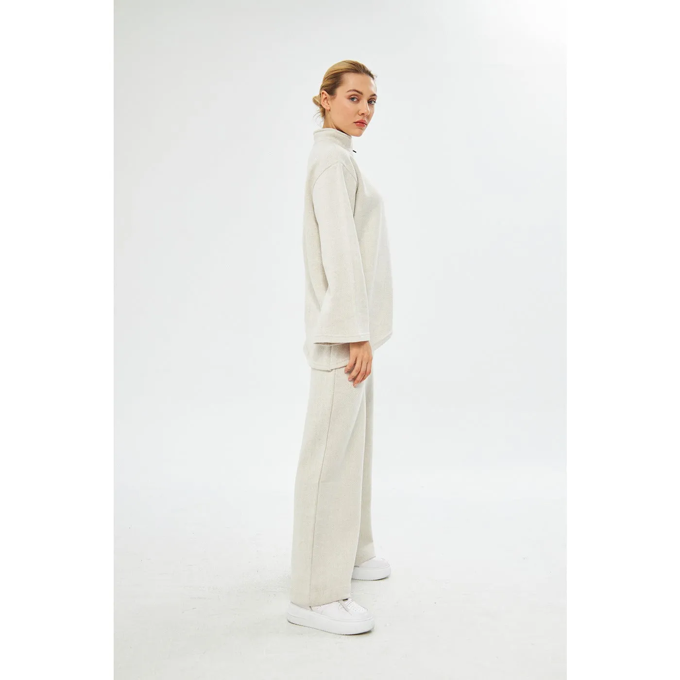 White Melange Sweat Matching Set