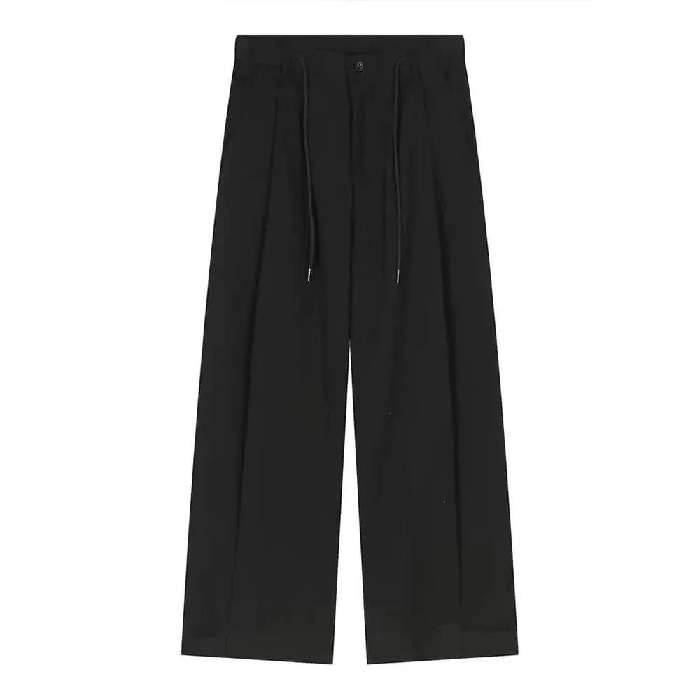 Wiaofellas  -  Japanese Casual Wide-Leg Trousers For Men Autumn New Fashion Buttons Loose Casual Comfortable Solid Straight Long Trousers